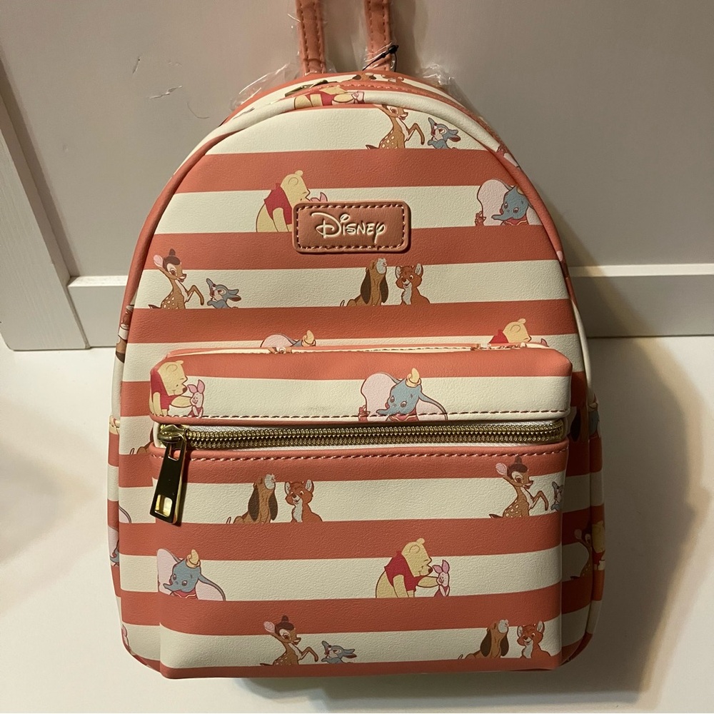 NWT Disney Loungefly Best Friends Coral Stripe mini Backpack